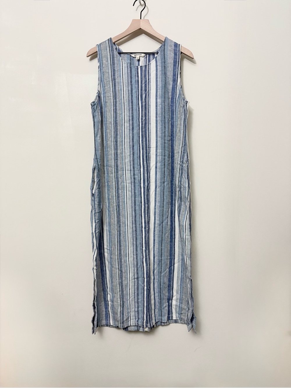 2/$25 Briggs New York Dress Womens Large Blue Stripes Linen Blends